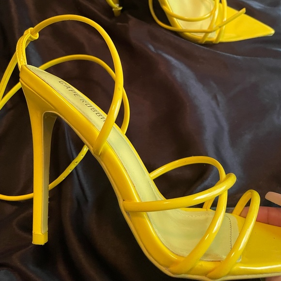 Yellow Strap up Heels - Picture 2 of 6